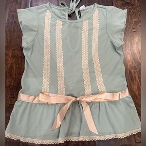 Fire Los Angeles Sage Green Blouse with Cream Lace